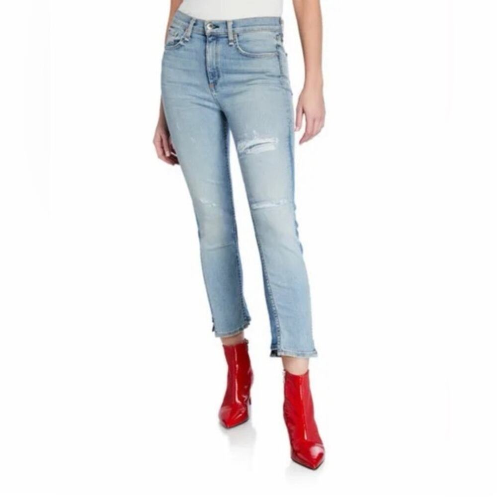 Rag & Bone Distressed Straight Crop Jeans Size 26 Light Norlet Wash Raw Step Hem